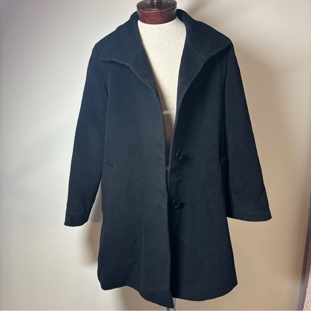 $1200 Designer Cinzia Rocca Angora‎ Wool Coat Flared Black Peacoat Italy - Picture 6 of 15